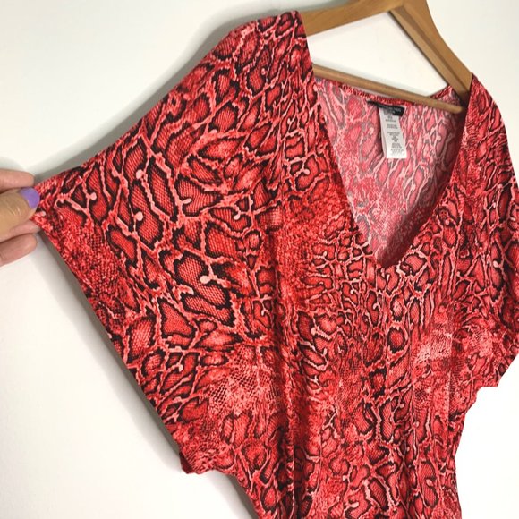 CARMEN MARC VALVO COUTURE Red Snakeskin Ruched Swim Cover Up Dress Sz XS - Picture 4 of 9